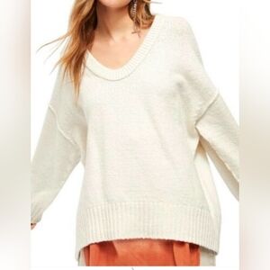 Free People Brookside Sweater Pullover Oversized Knit in Cream, Medium